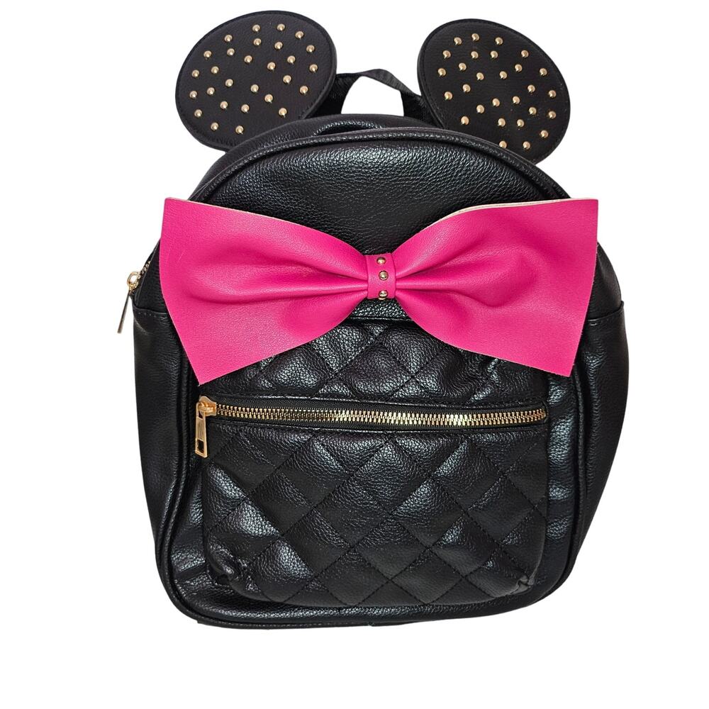Disney Minnie Mouse Studded Mini Backpack Black Pink Bow Olivia Miller